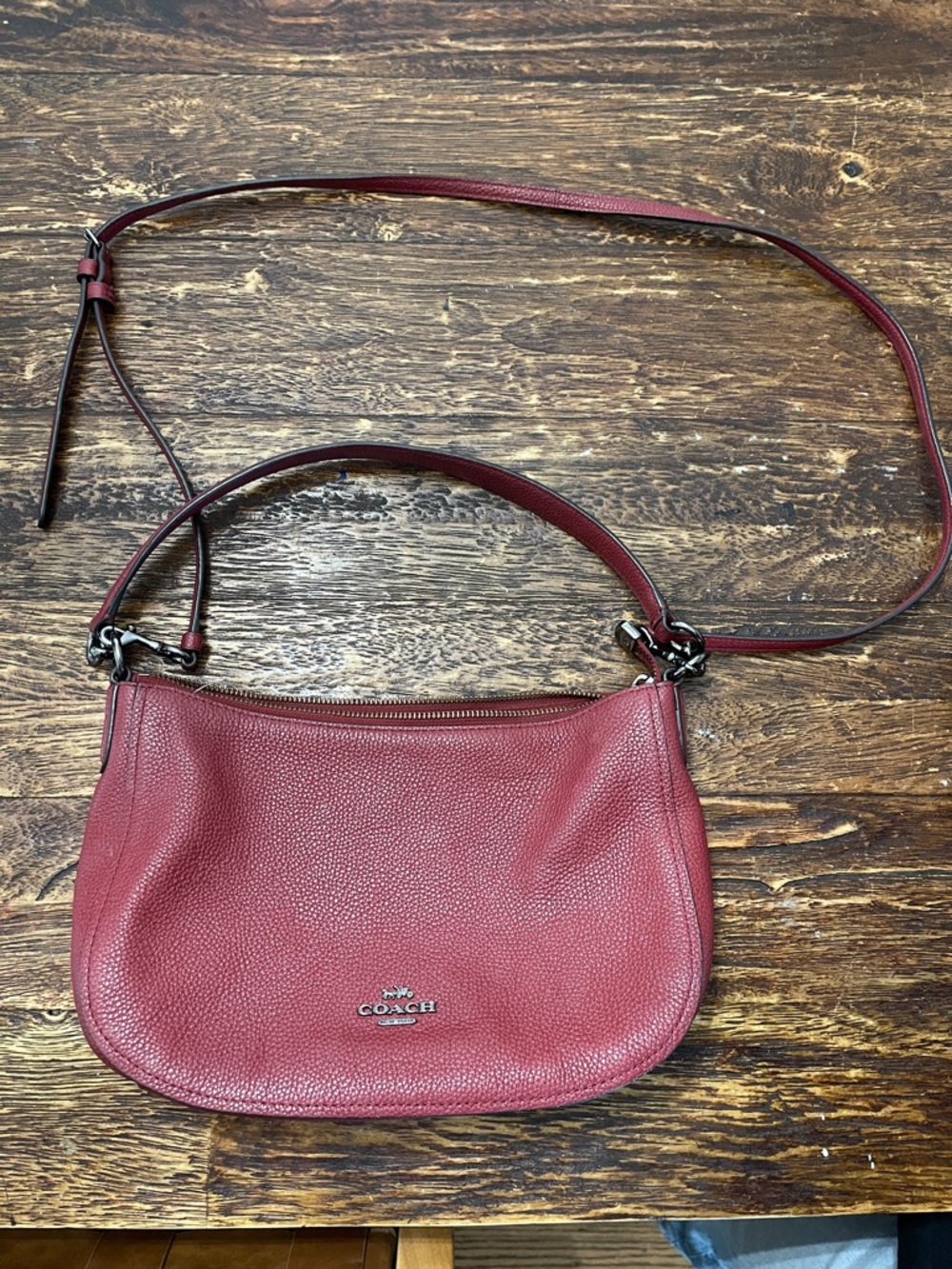 Coach Pebbled Leather Crossbody Bag in Wine Red